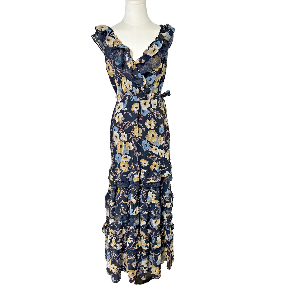 Lauren Ralph Lauren Floral Ruffle-Trim Georgette Gown Size 2